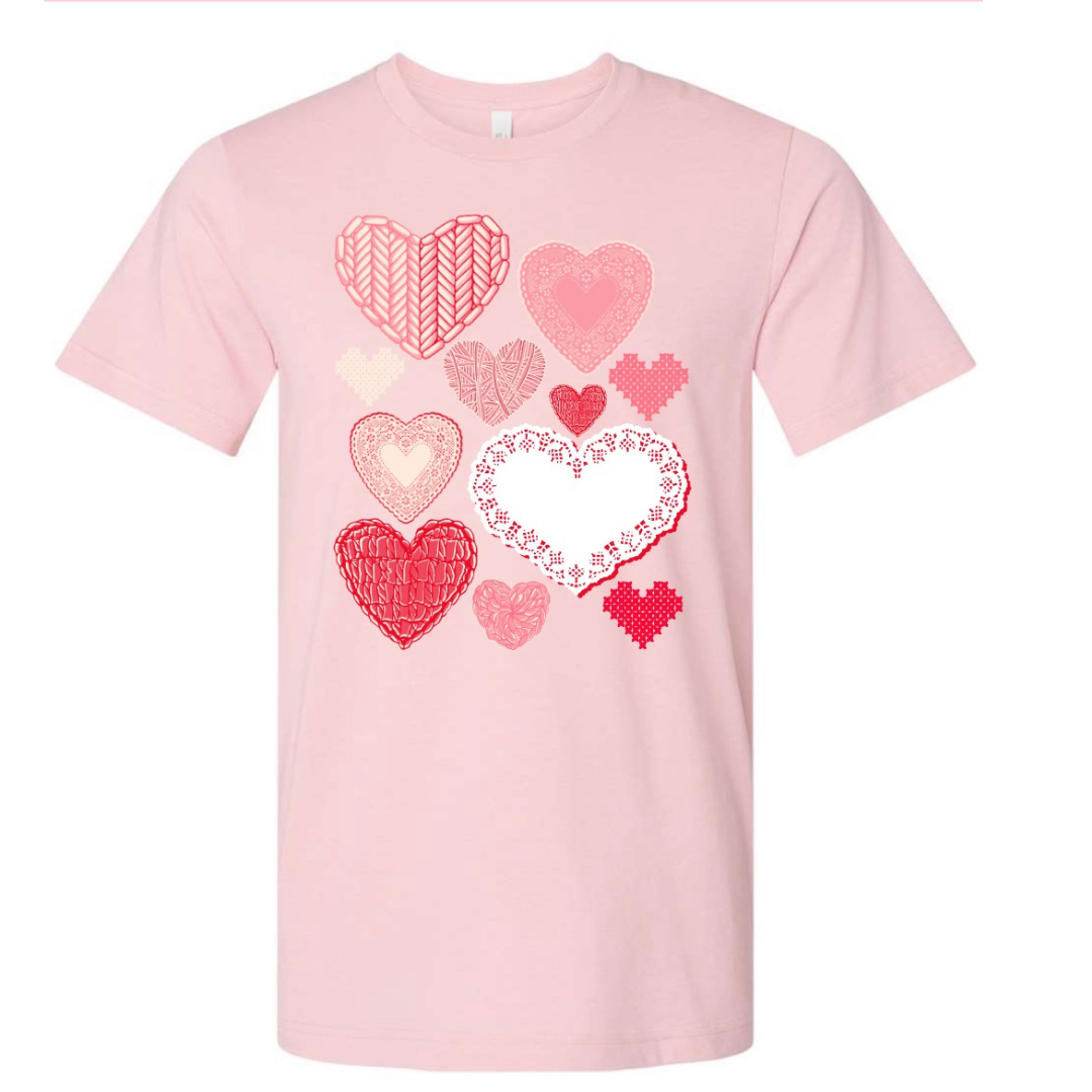 Vintage Hearts Valentines Day Graphic Tee
