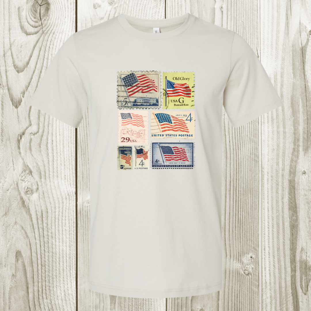 American Flag Stamp Fourth of July Graphic Tee