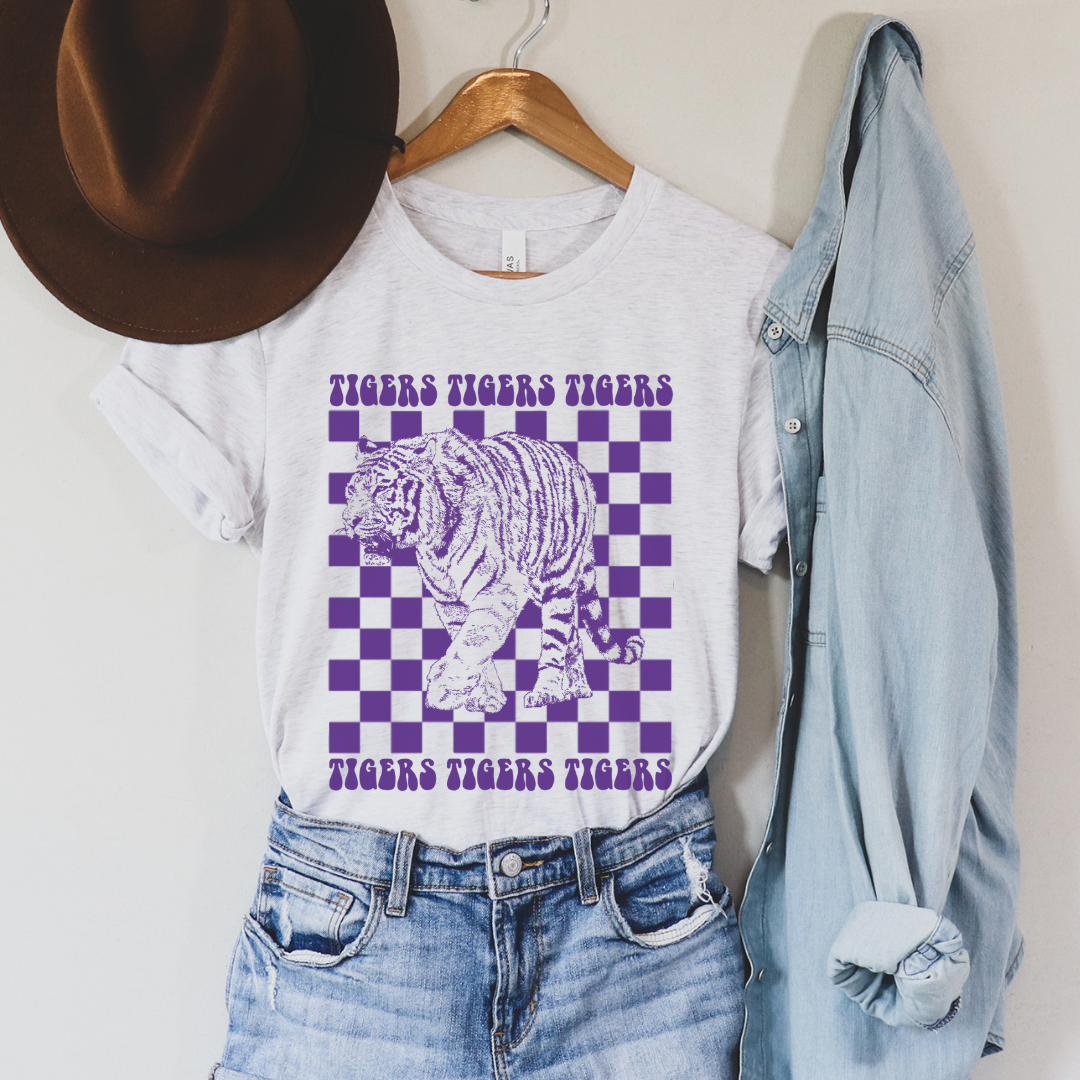 Checkerboard Purple Tigers Tee