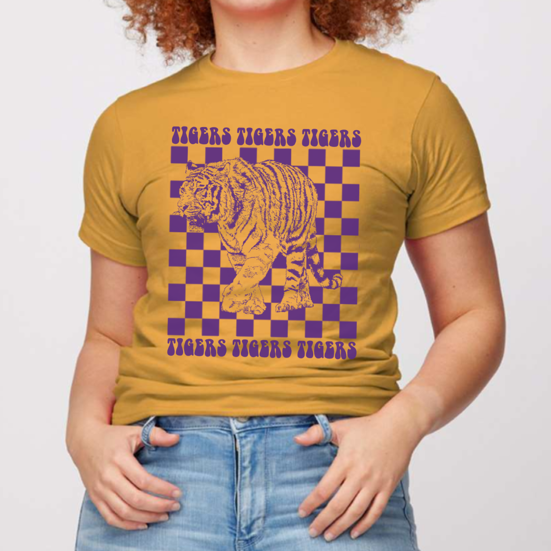 Checkerboard Purple Tigers Tee