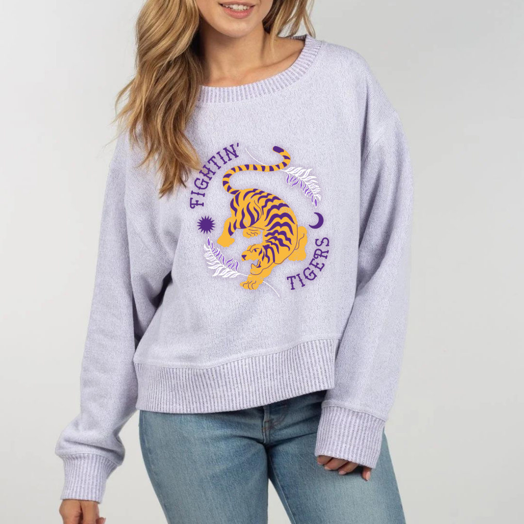 Embroidered Fightin Tigers Tattoo LSU Cropped Pullover