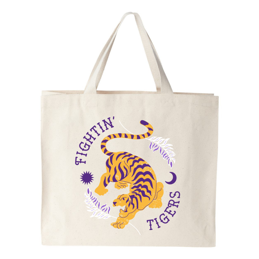 Purple & Gold Tigers LSU Game Day Canvas Tote Bag