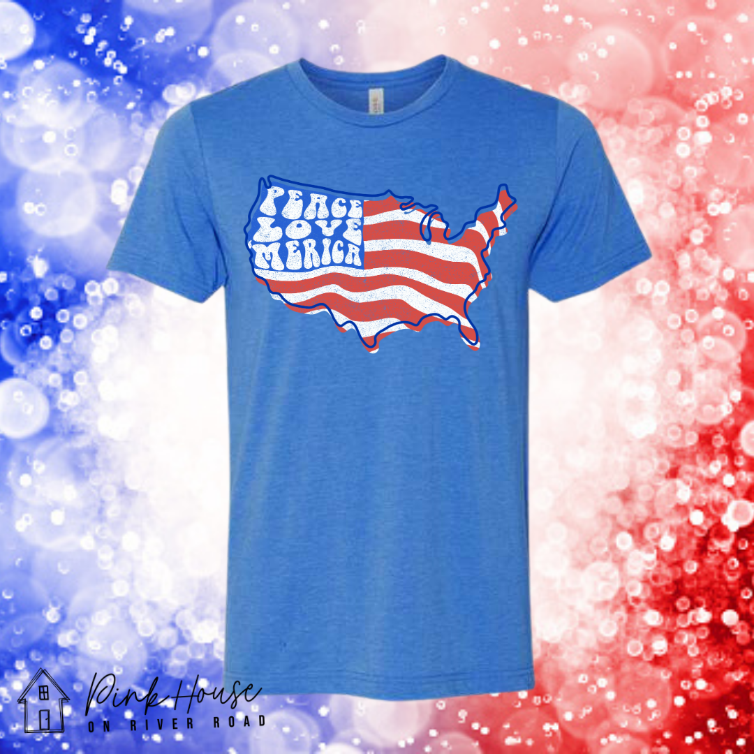 Peace Love 'Merica Fourth of July Patriotic Graphic Tee