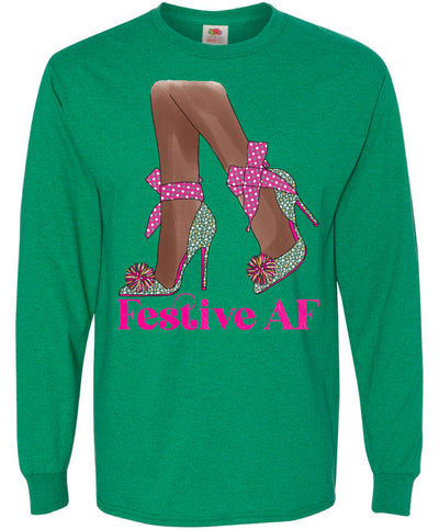 Pink Festive AF Christmas Long Sleeve Tee