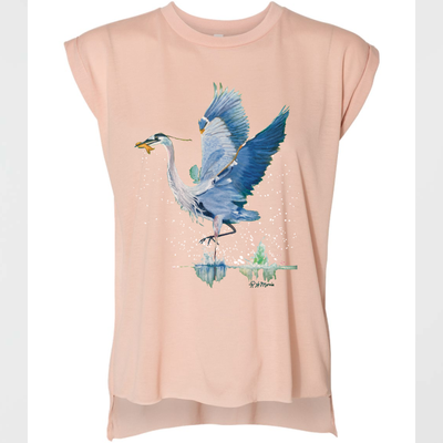RWM Blue Heron Roll Sleeve Blouse - Louisiana Bird