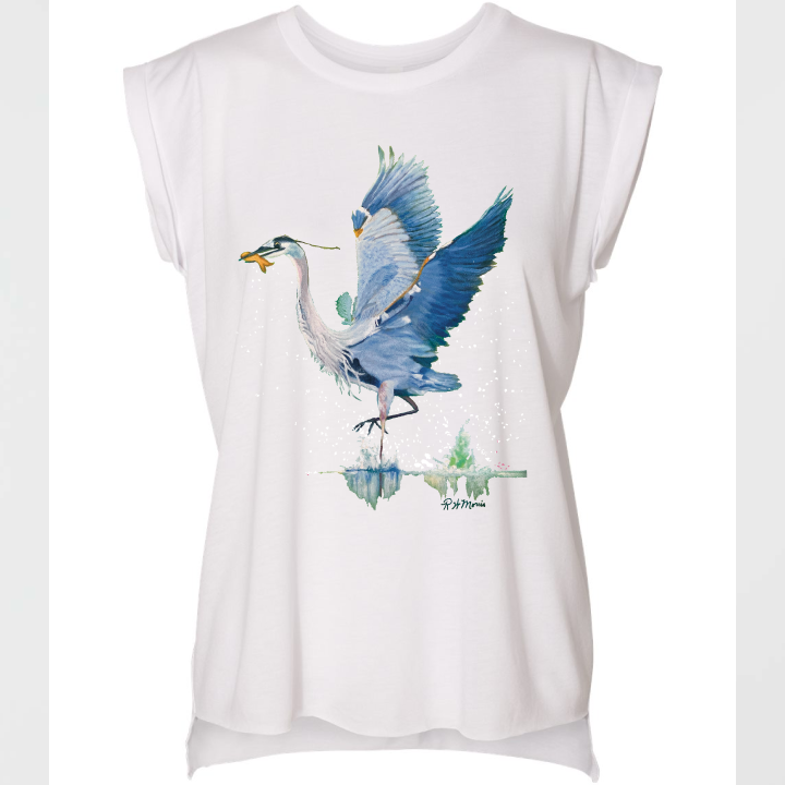 RWM Blue Heron Roll Sleeve Blouse - Louisiana Bird