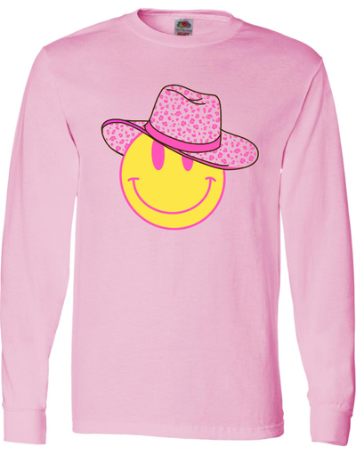 Smiley Leopard Cowboy Hat Western Graphic Tee - YOUTH