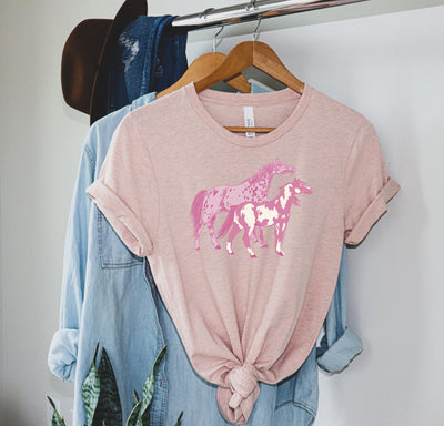 Pretty Pink Horses Western Graphic Tee