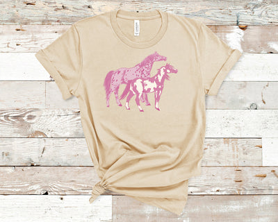 Pretty Pink Horses Western Graphic Tee